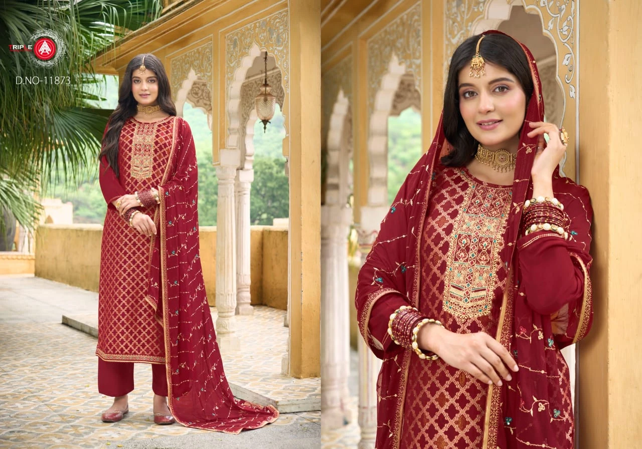Triple Aabha Viscos Muslin Jacquard Wholesale Fancy Salwar Suit Catalog — Wholesale Salwar Suits, MPA wholesale from Surat - Gallery Image 5